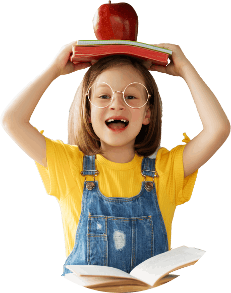girl holding books with apple